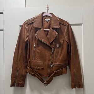 Gianni Bini Brown Leather Biker Jacket